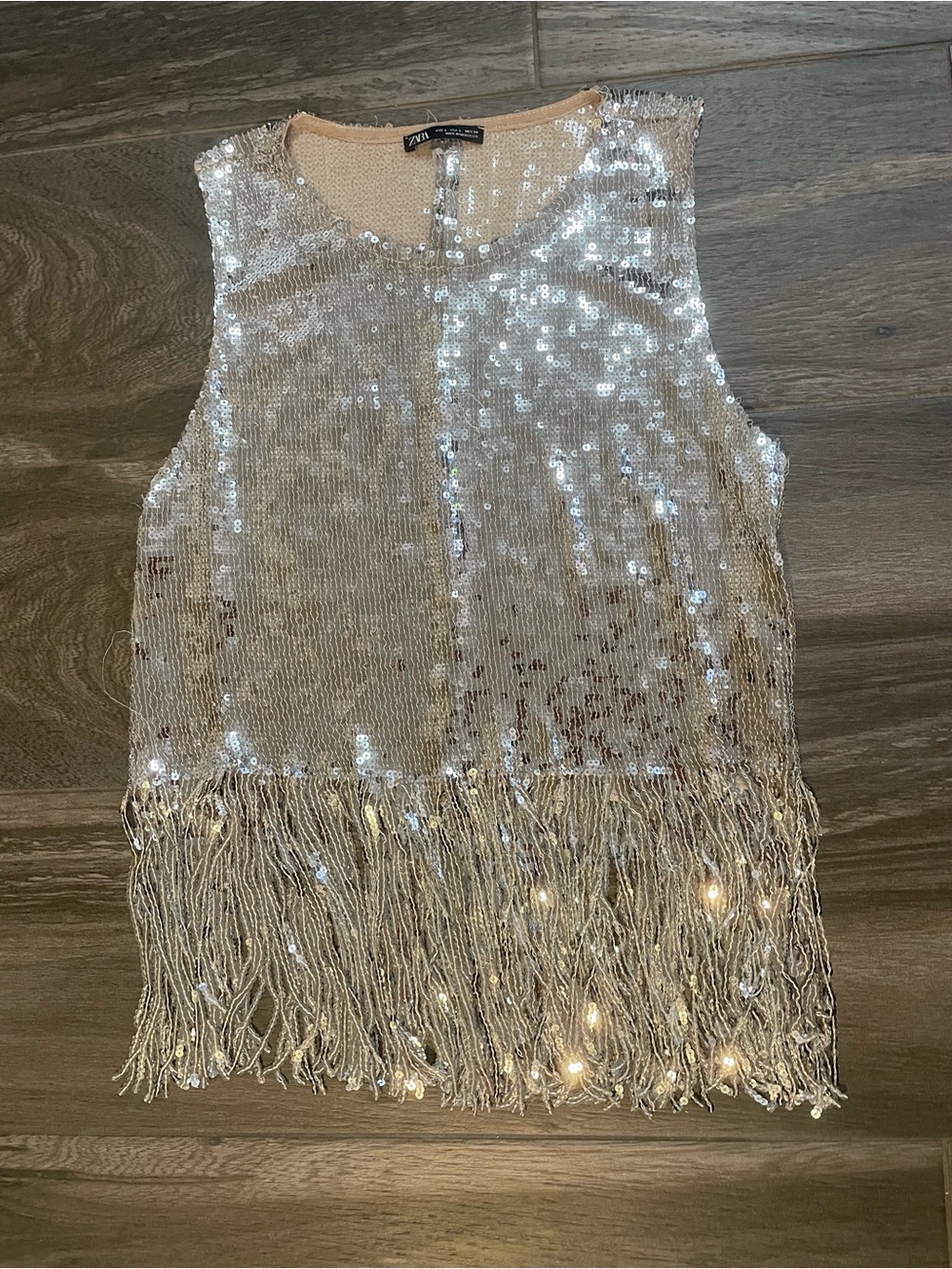 Zara Silver Sequin Fringe Sleeveless Tank
